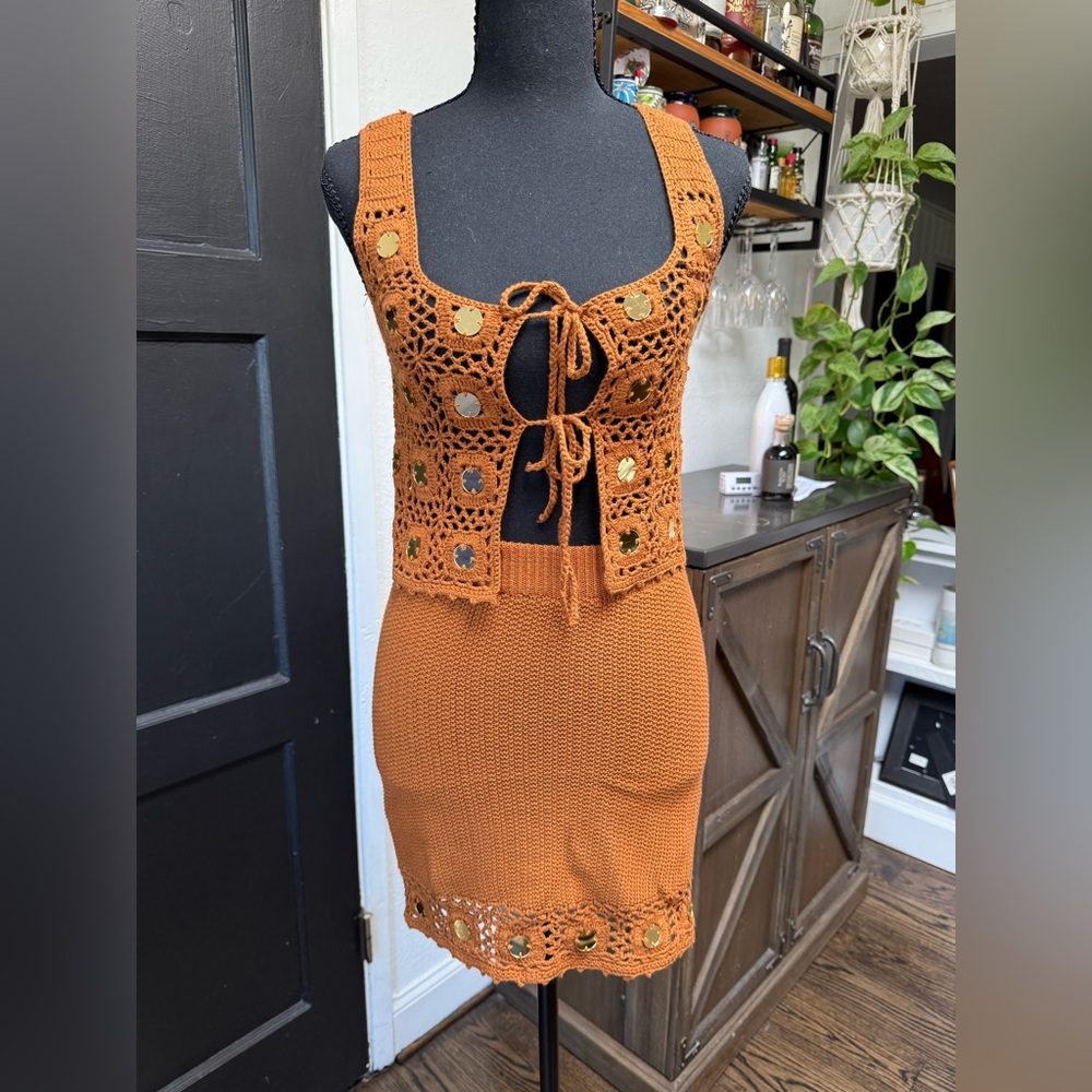 Crochet Two-Piece Set in Warm Rust